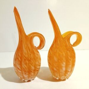 Elegant Peach Orange Swirl Blown Glass Vases